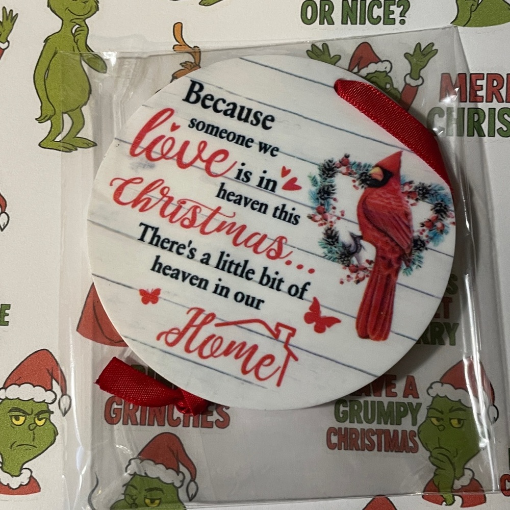 Christmas Cardinal Ornament with Red Ribbon